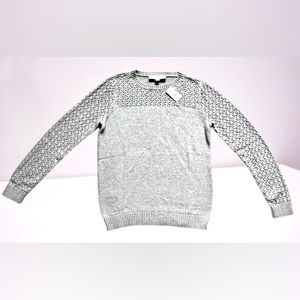 NWT LOFT Women’s Long Sleeve Gray Crew Neck Pointelle Sweater Size Small